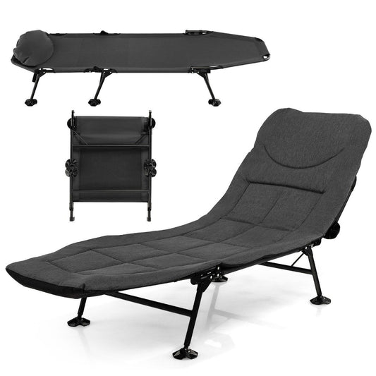 Folding camping bed with removable mattress 194 x 66 x 29 cm grey