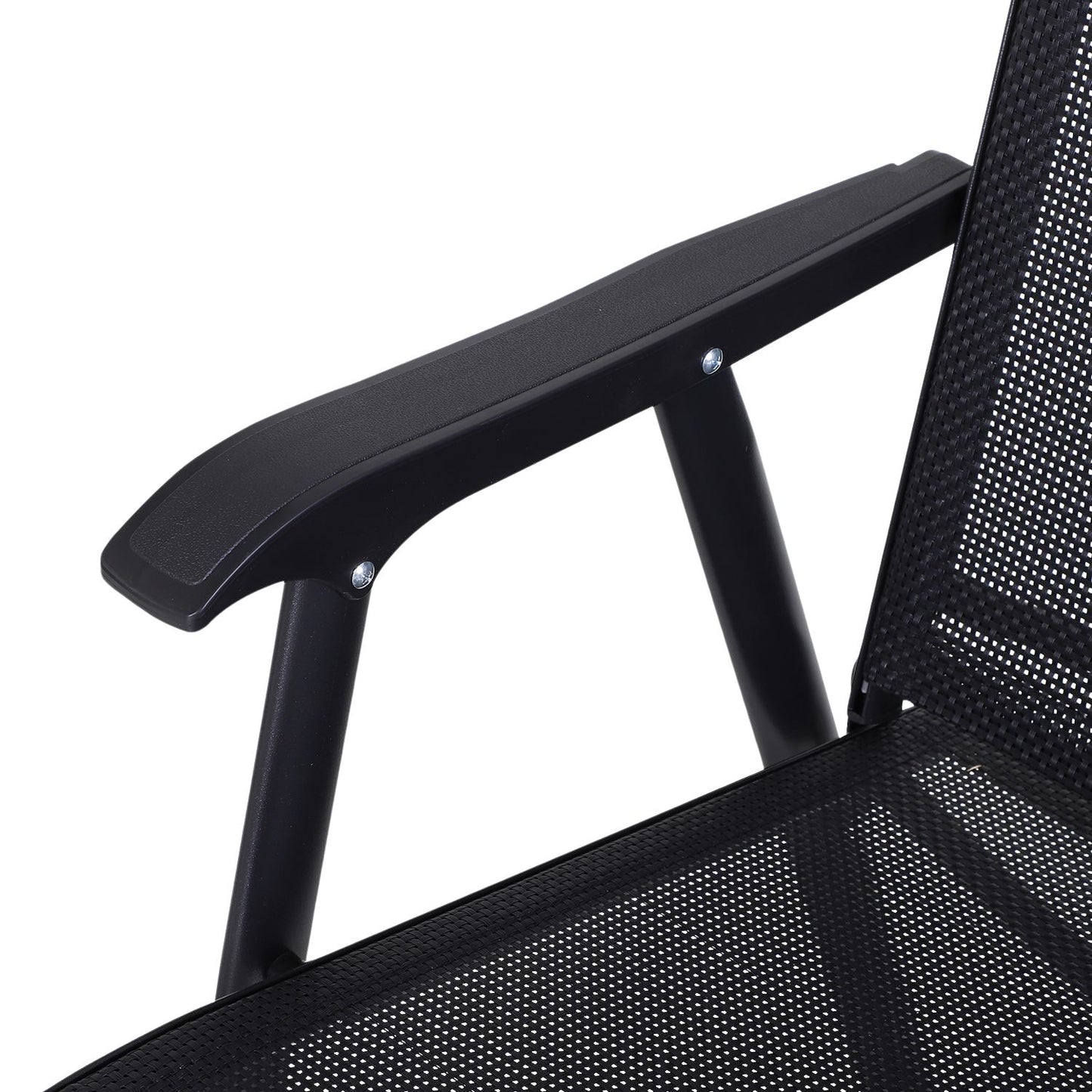 Folding camping chairs Set of 2 with armrests, black metal