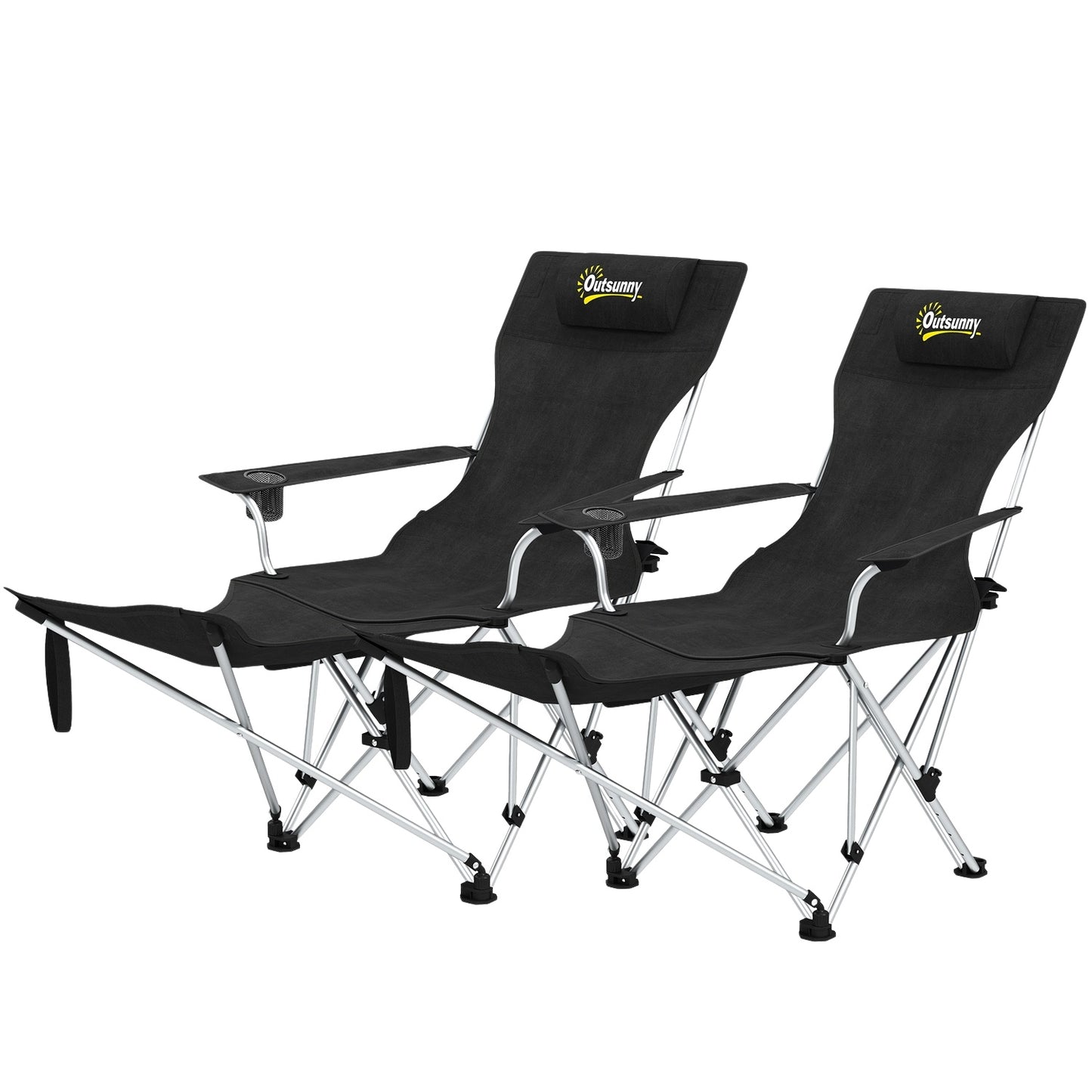 Folding camping chairs with footrest & drink holder - 120kg