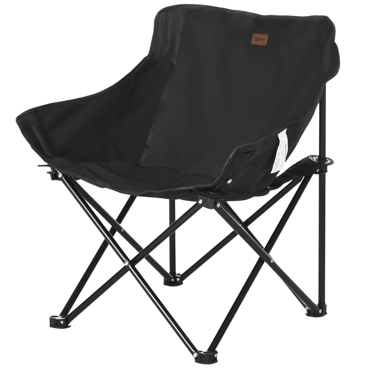 Folding camping chair with side pocket - steel legs, black