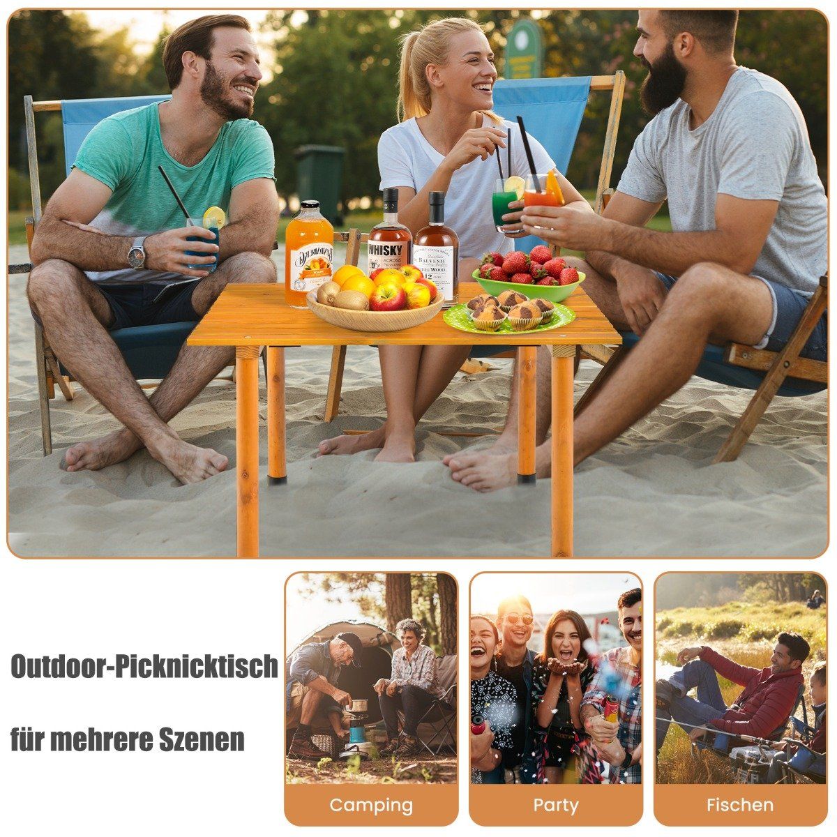Folding camping table with carry bag for beach picnics & fishing trips nature