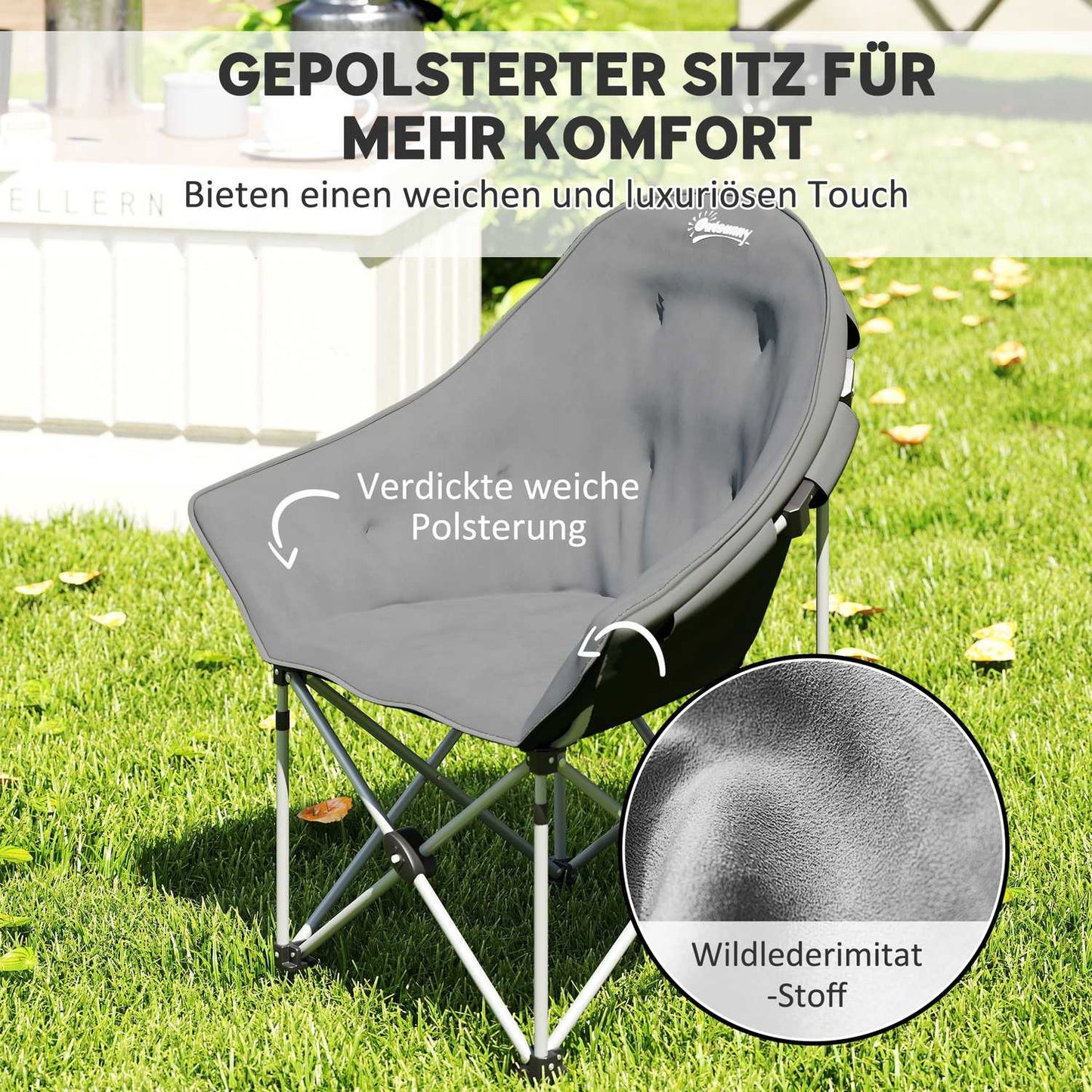 Folding camping chair with side pocket, lightweight, 120 kg capacity