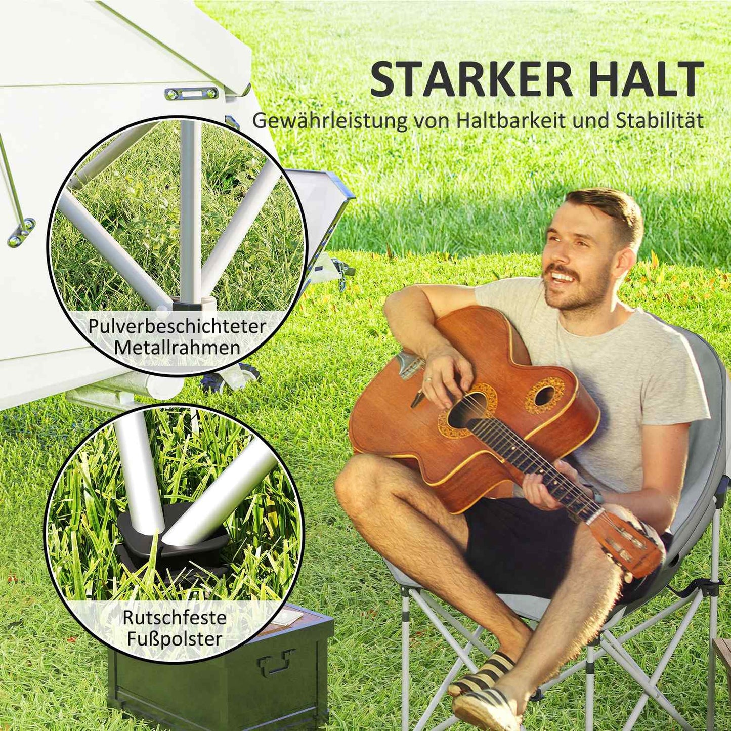 Folding camping chair with side pocket, lightweight, 120 kg capacity