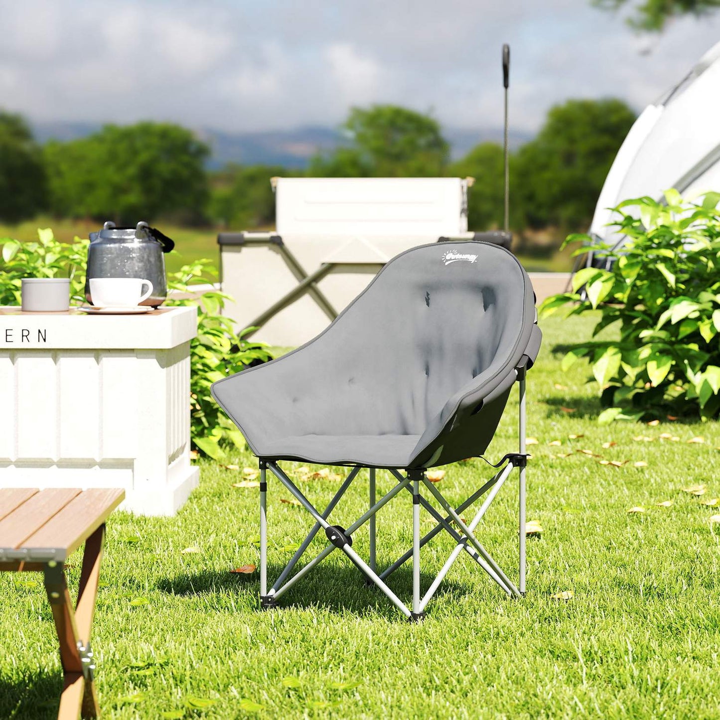Folding camping chair with side pocket, lightweight, 120 kg capacity