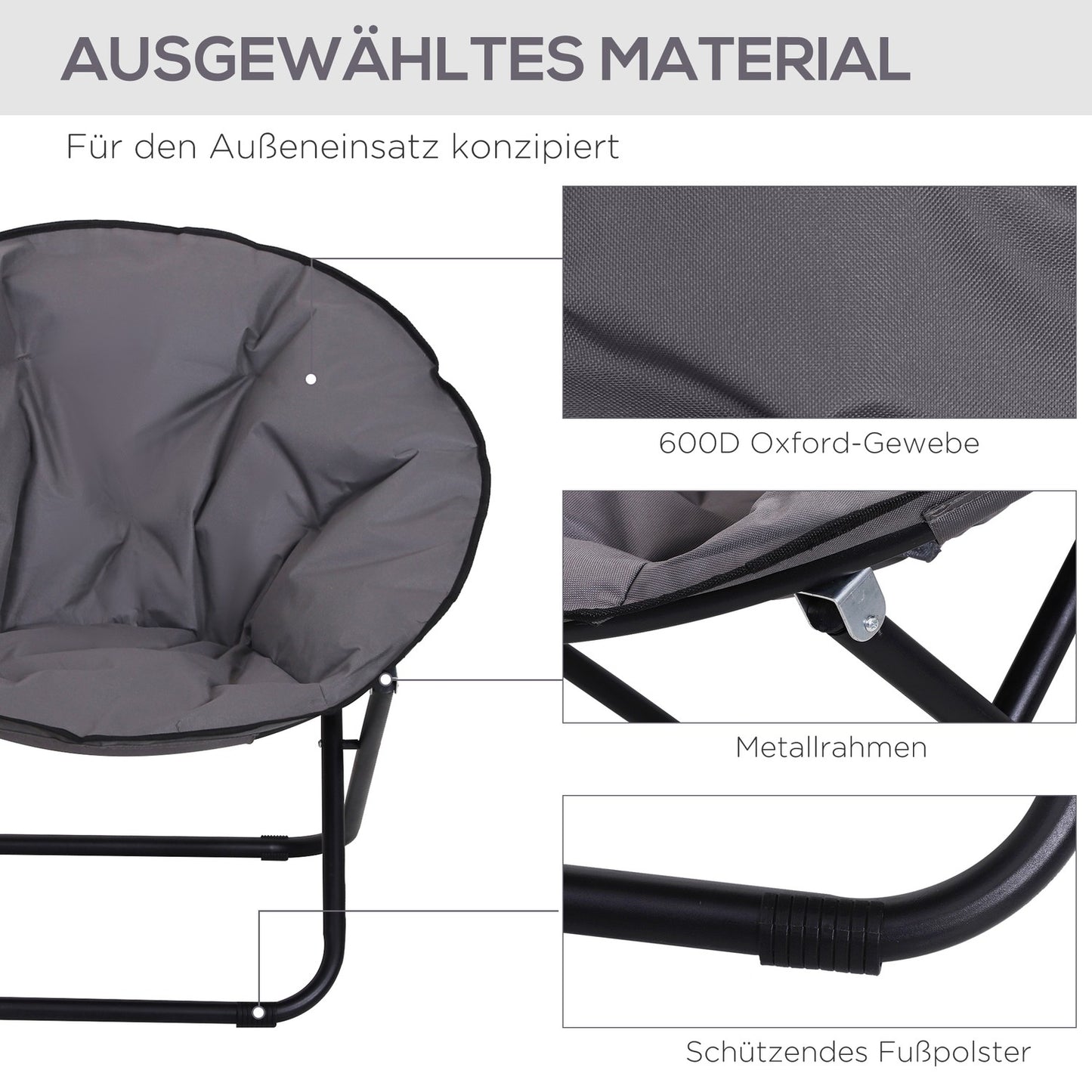 Folding Camping Chair, Metal & Oxford Fabric, 80x80x75 cm