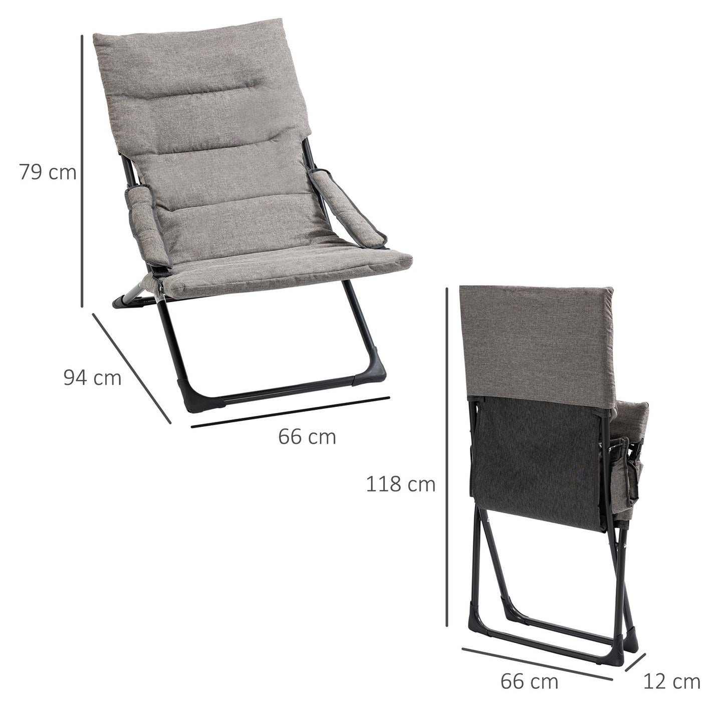 Gray folding chair - Removable cushion, textile & steel