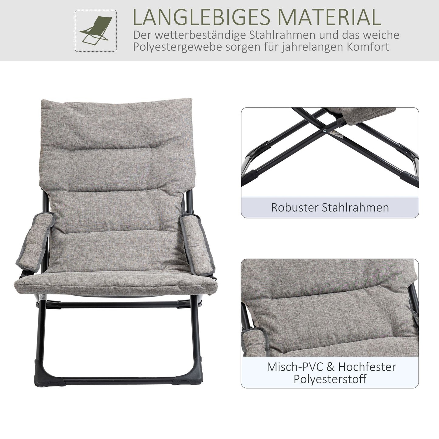 Gray folding chair - Removable cushion, textile & steel