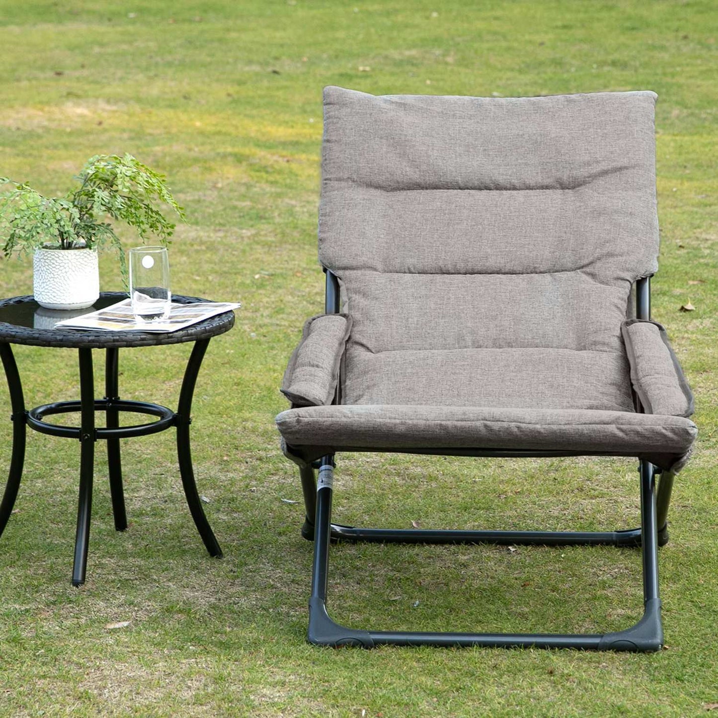 Gray folding chair - Removable cushion, textile & steel