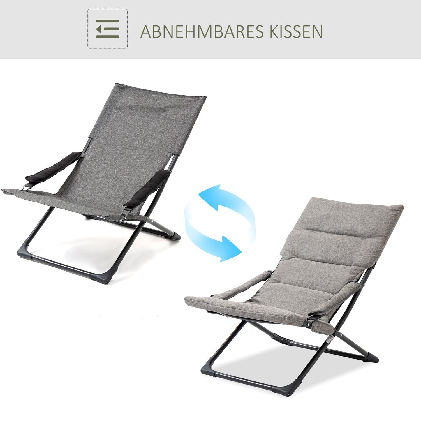 Gray folding chair - Removable cushion, textile & steel