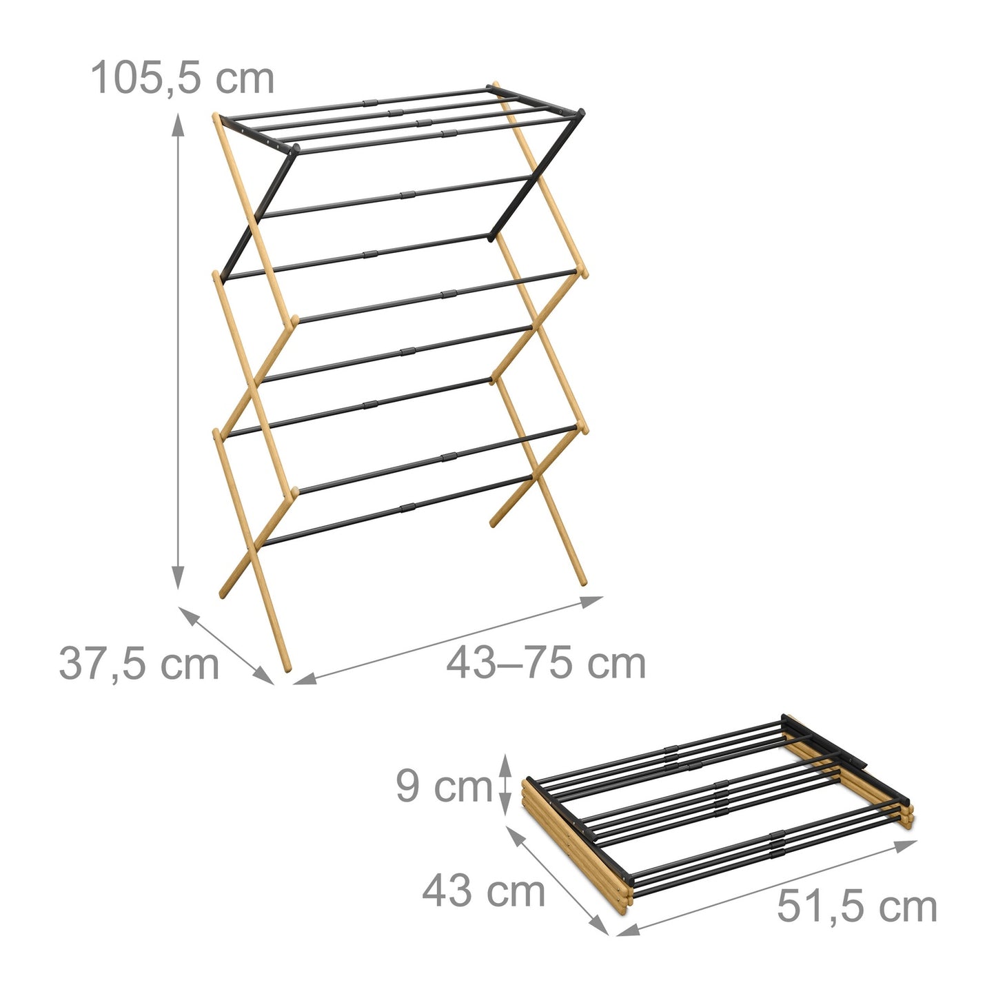 Folding clothes horse in bamboo & metal