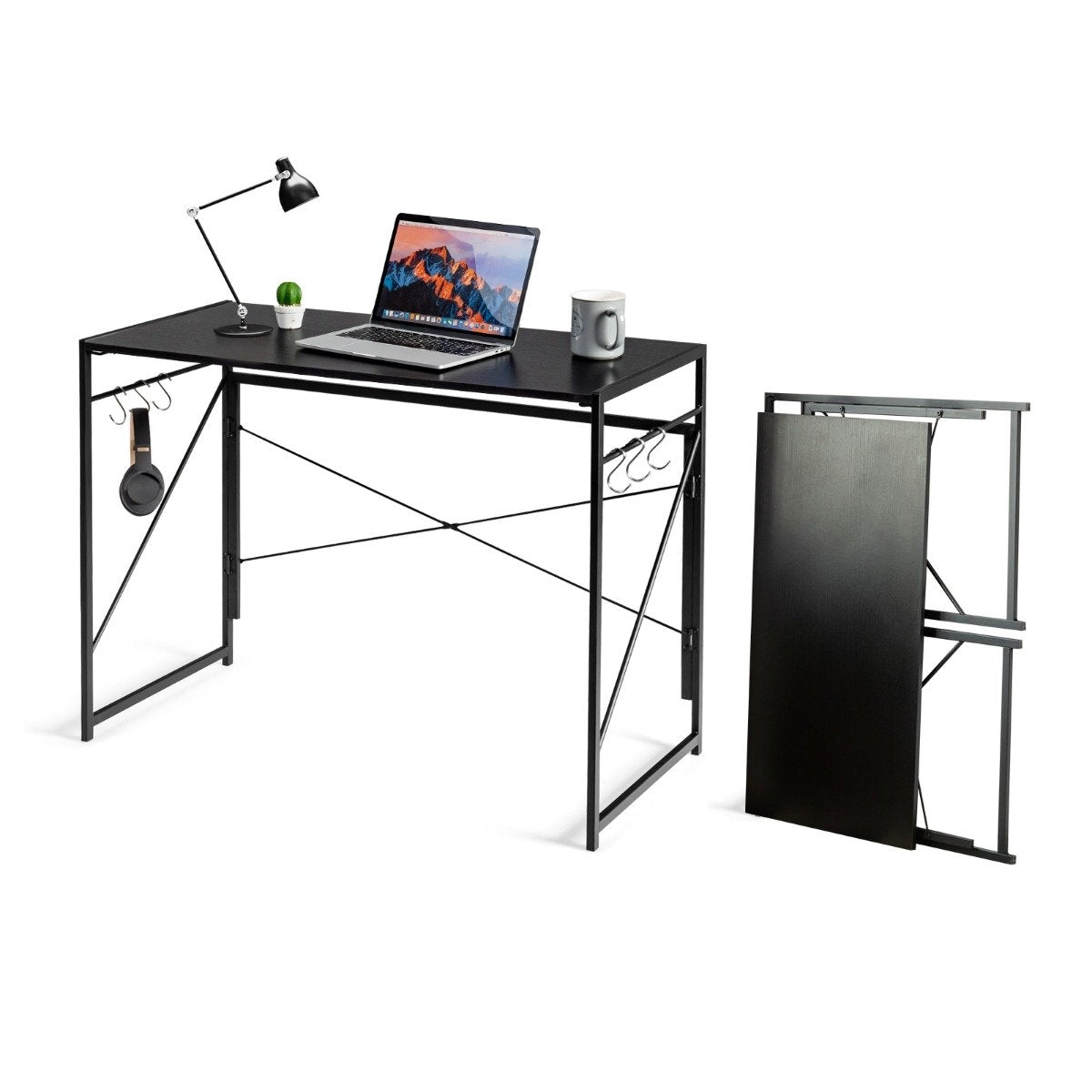 Folding computer table, work table with metal frame, laptop table, load capacity up to 115 kg, 100 x 50 x 75 cm, black