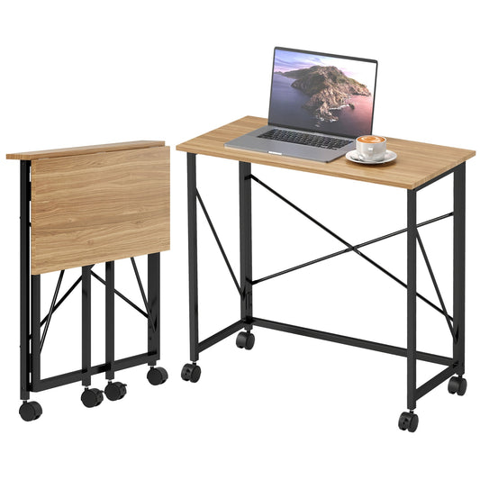 Folding Desk with Wheels, Space-Saving, Steel, MDF