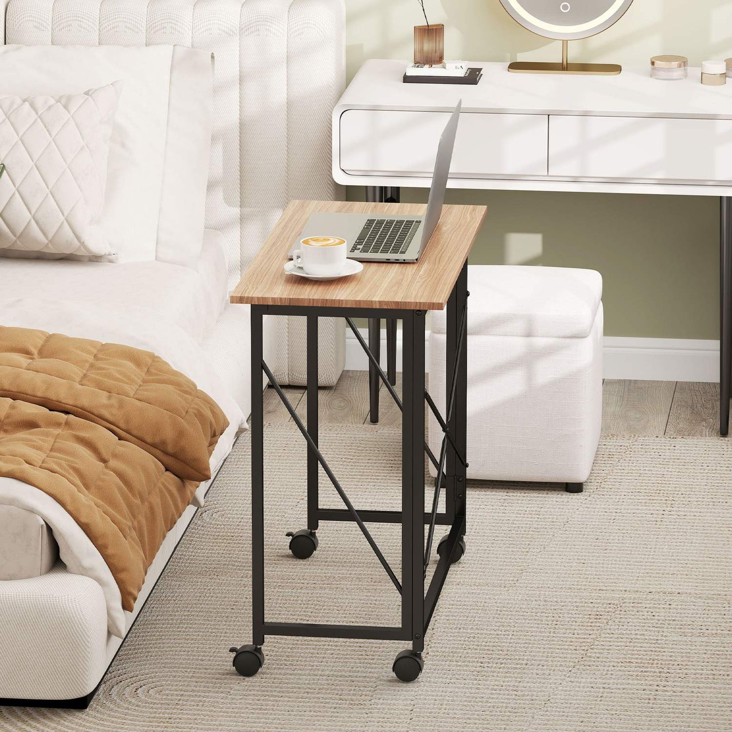 Folding Desk with Wheels, Space-Saving, Steel, MDF