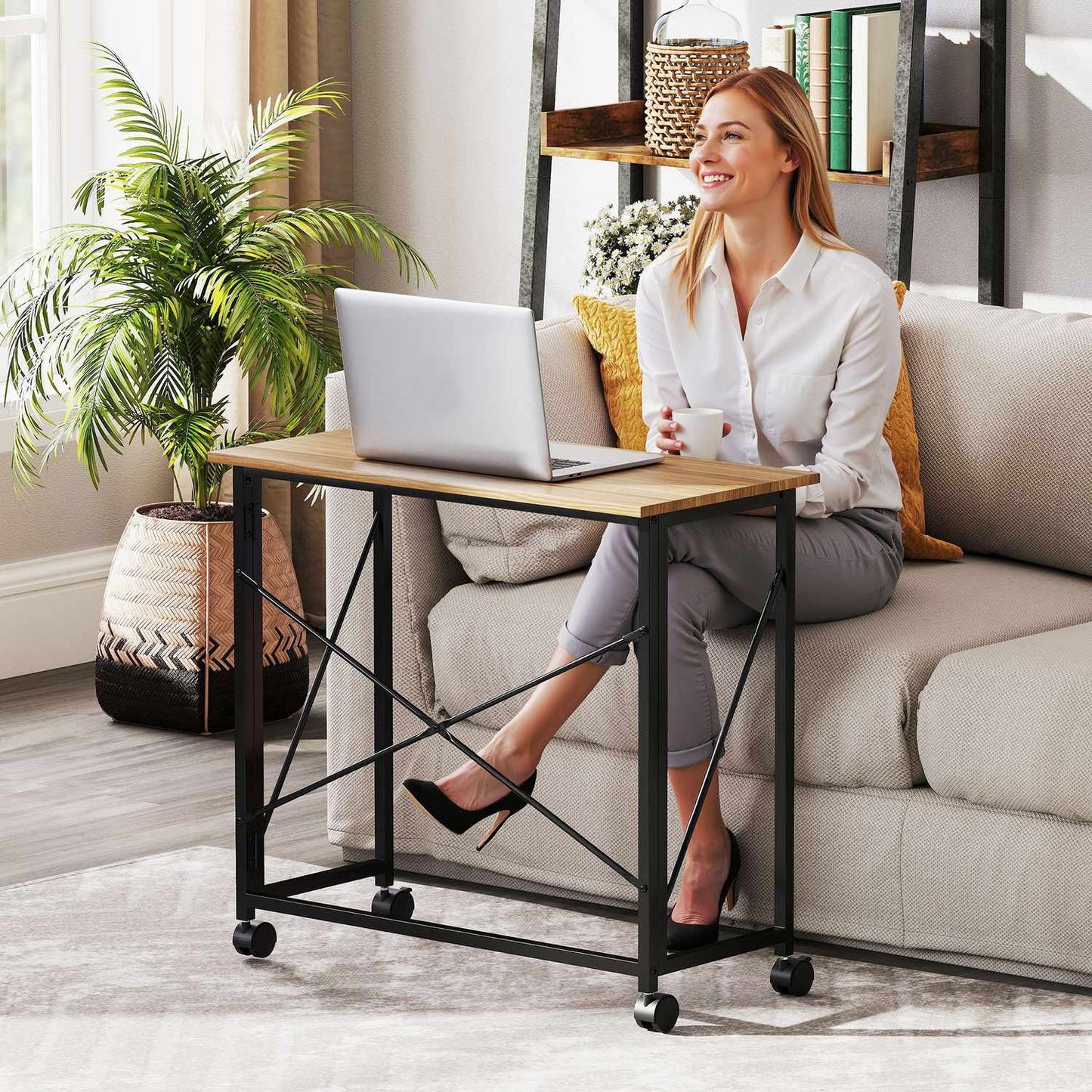 Folding Desk with Wheels, Space-Saving, Steel, MDF