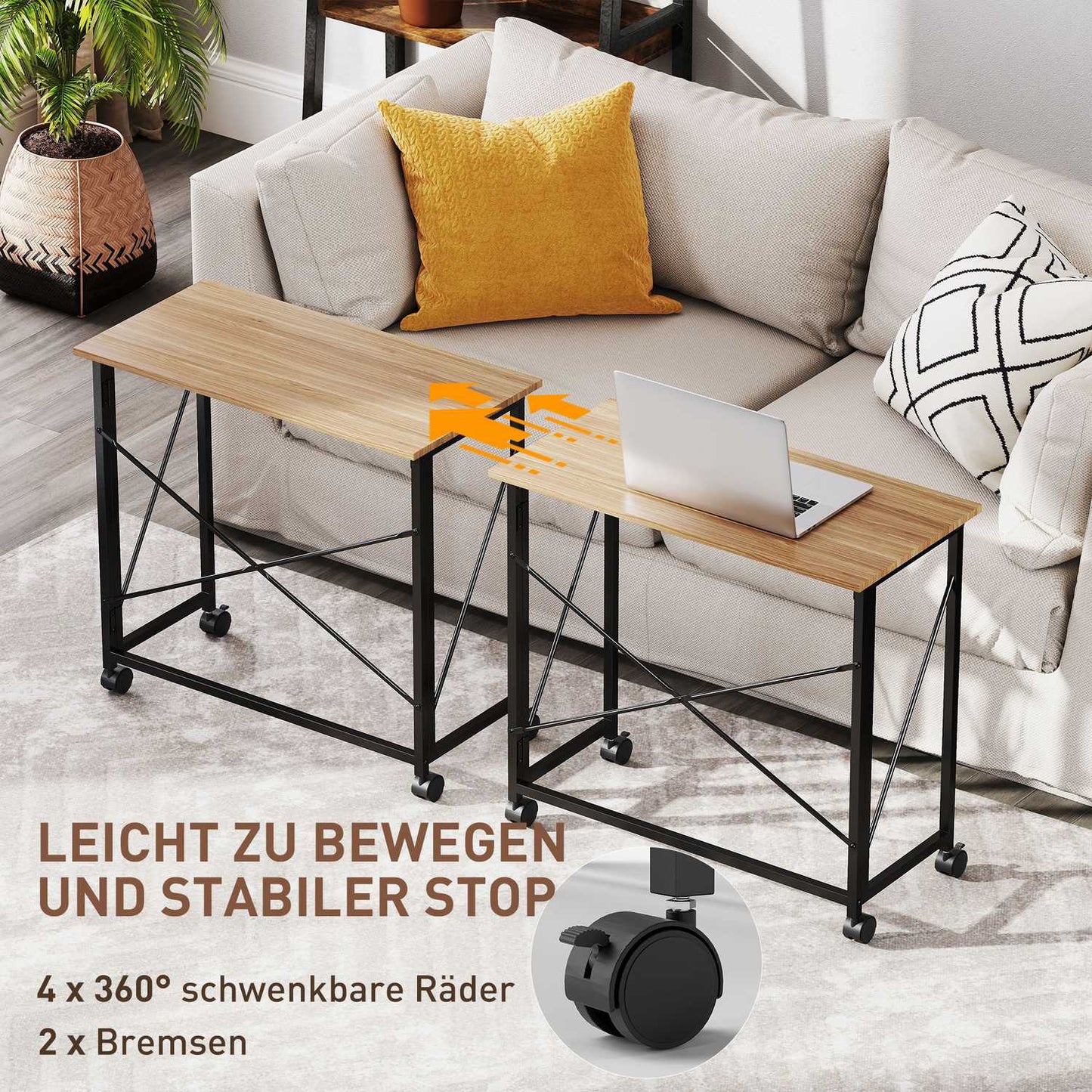 Folding Desk with Wheels, Space-Saving, Steel, MDF