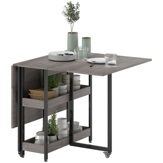 Folding Dining Table with Shelves, Seats 4, Grey