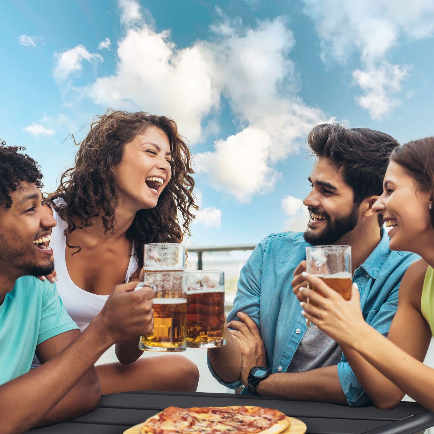 Folding dining table in steel, outside