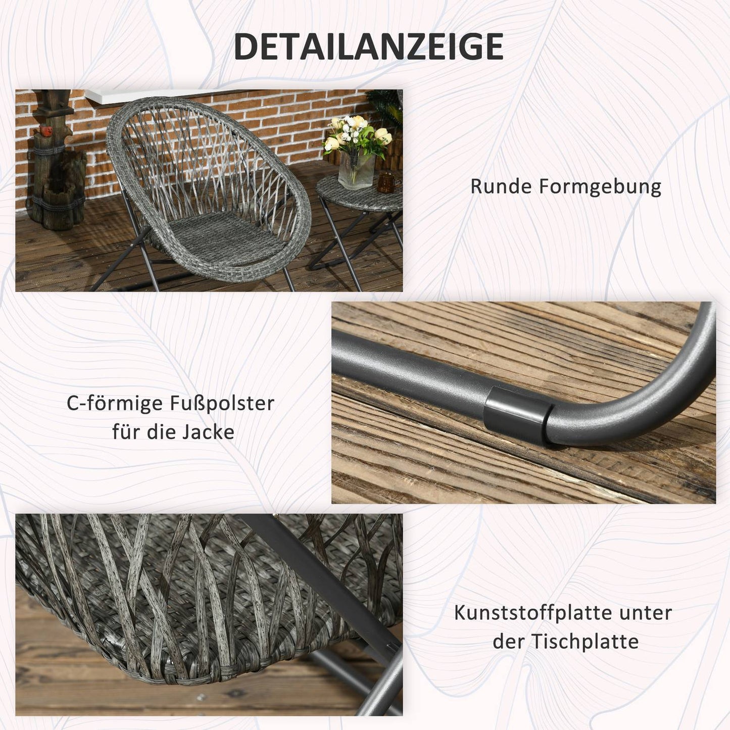 Garden balcony furniture set with table and padded chairs