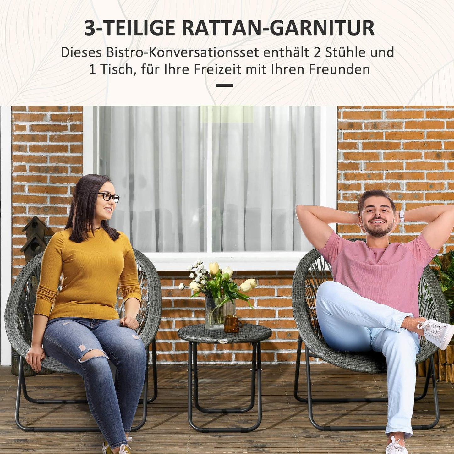 Garden balcony furniture set with table and padded chairs
