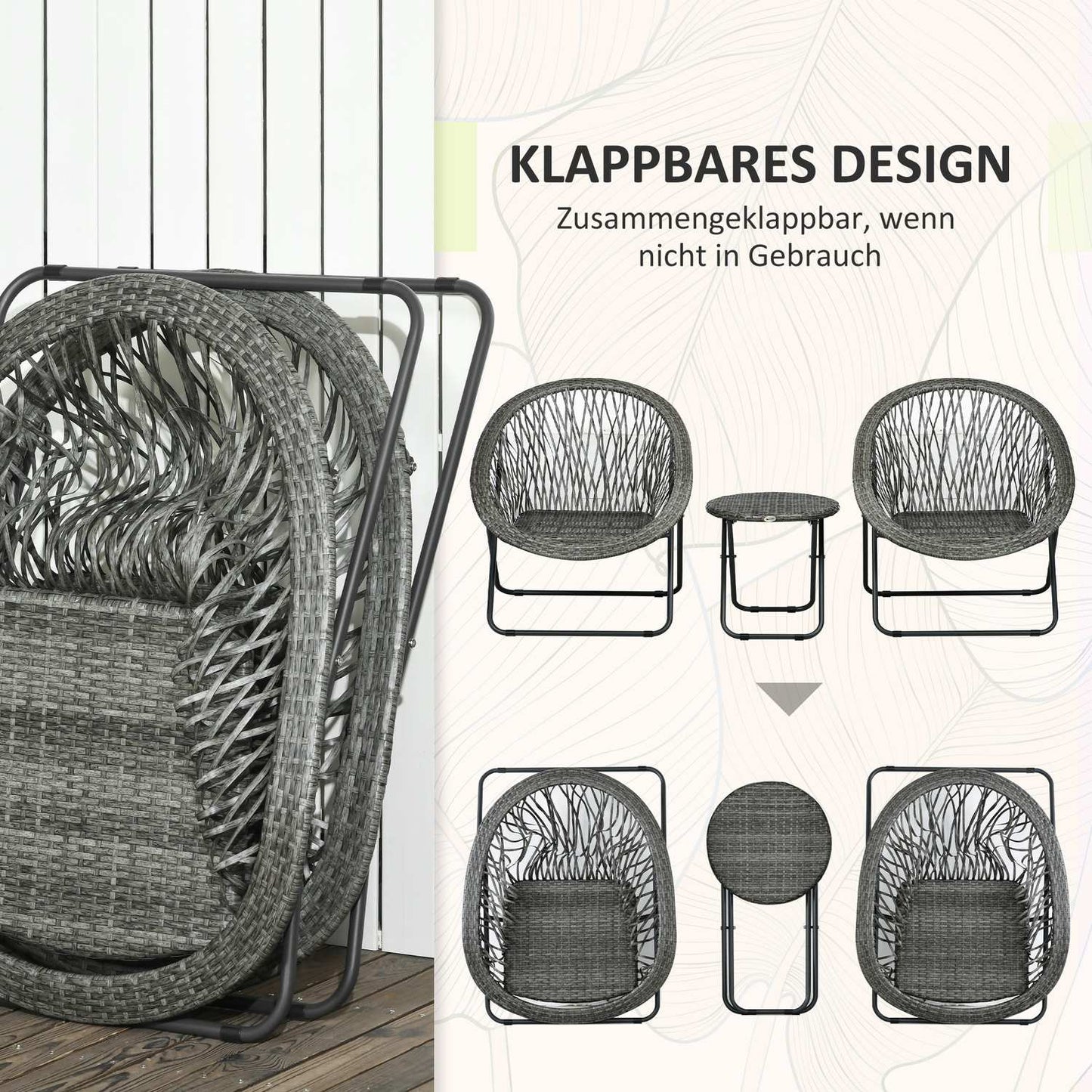 Garden balcony furniture set with table and padded chairs