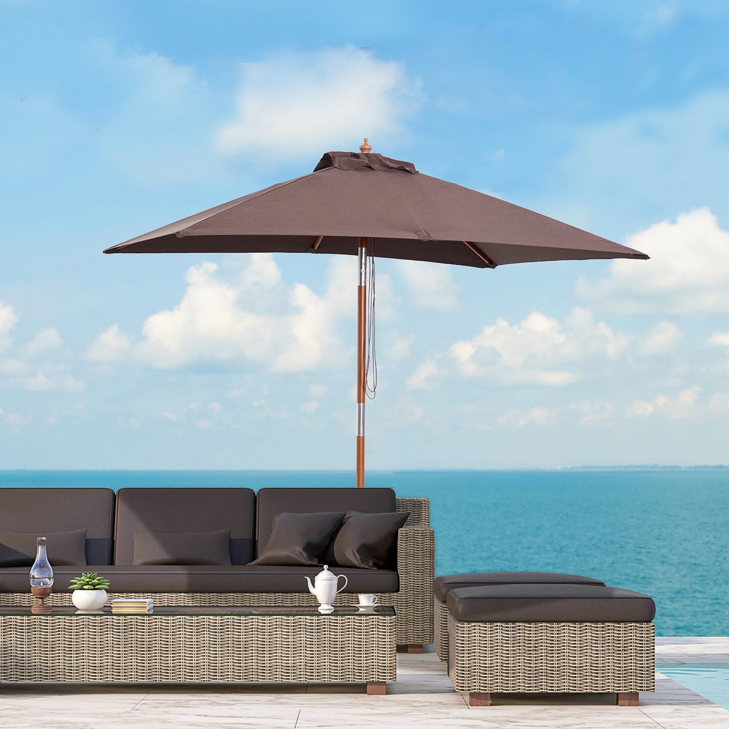 Folding garden parasol - Adjustable spruce and polyester 200x150x230 cm