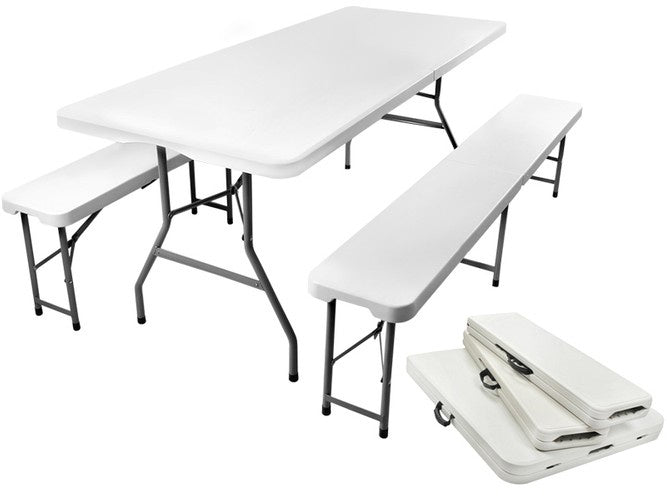 Folding garden table 180cm + 2 benches