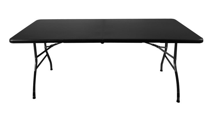 Folding garden table 180cm + 2 benches - black