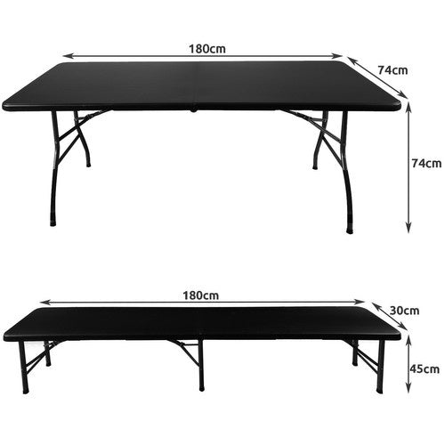 Folding garden table 180cm + 2 benches - black