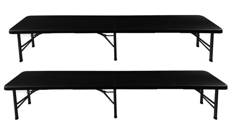 Folding garden table 180cm + 2 benches - black