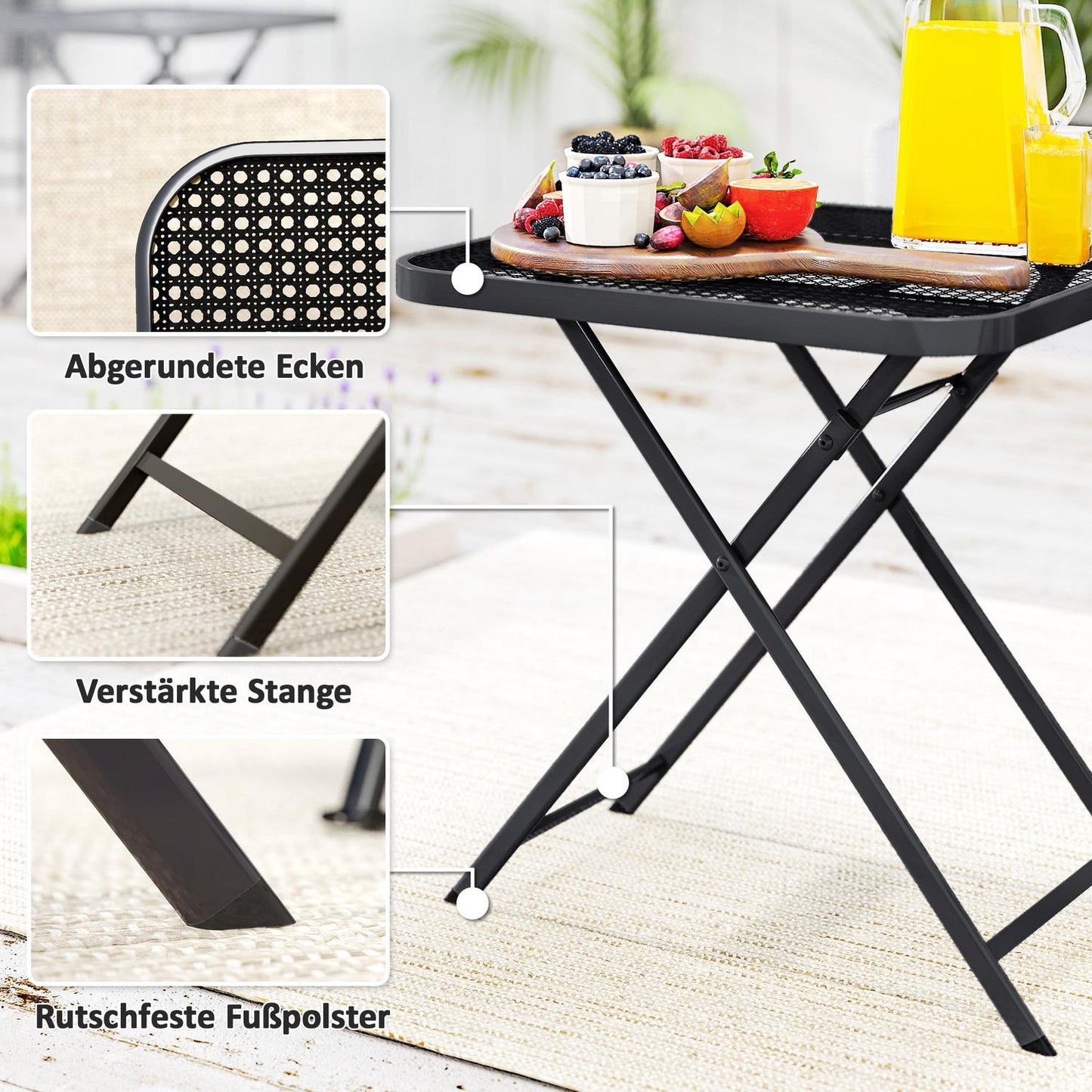 Weatherproof folding steel table - 70 x 70 cm, Black