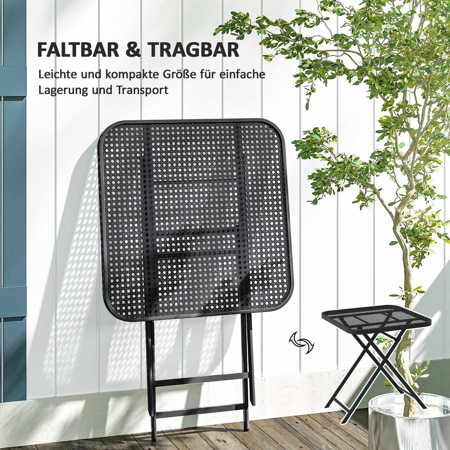 Weatherproof folding steel table - 70 x 70 cm, Black