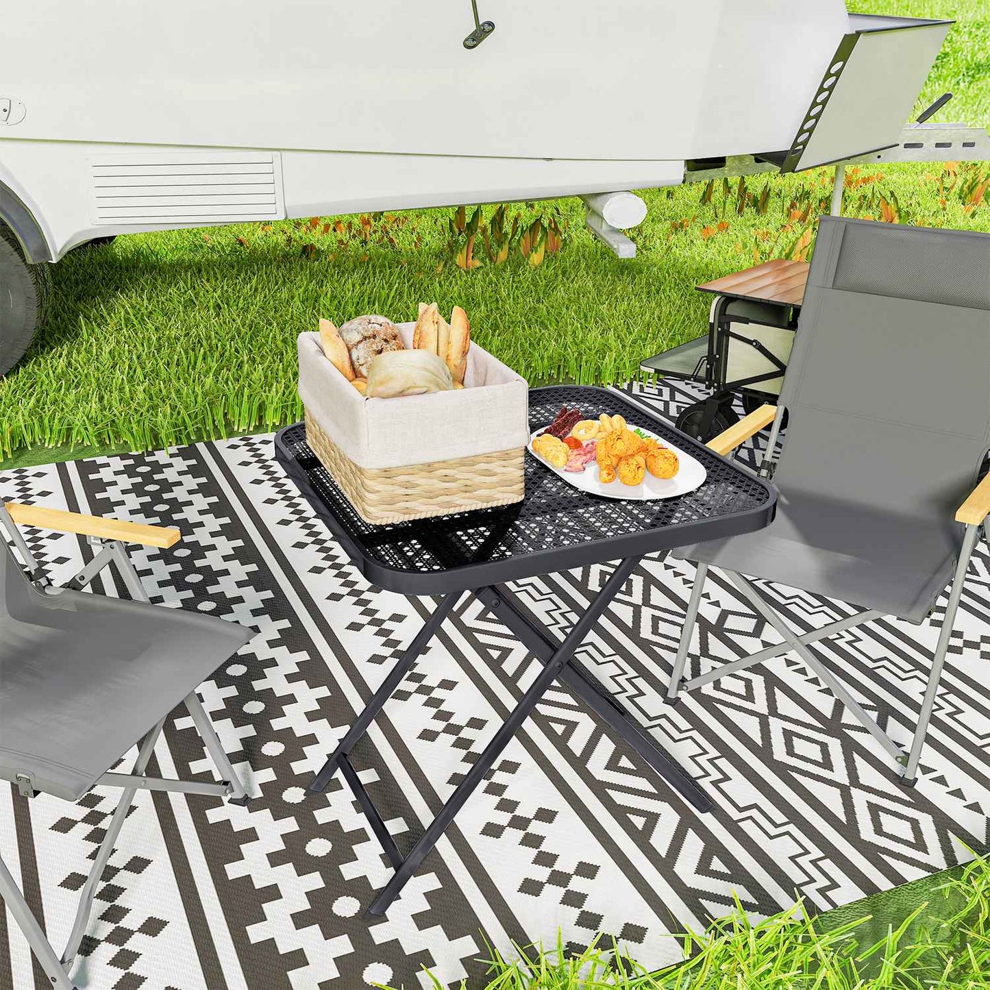 Weatherproof folding steel table - 70 x 70 cm, Black