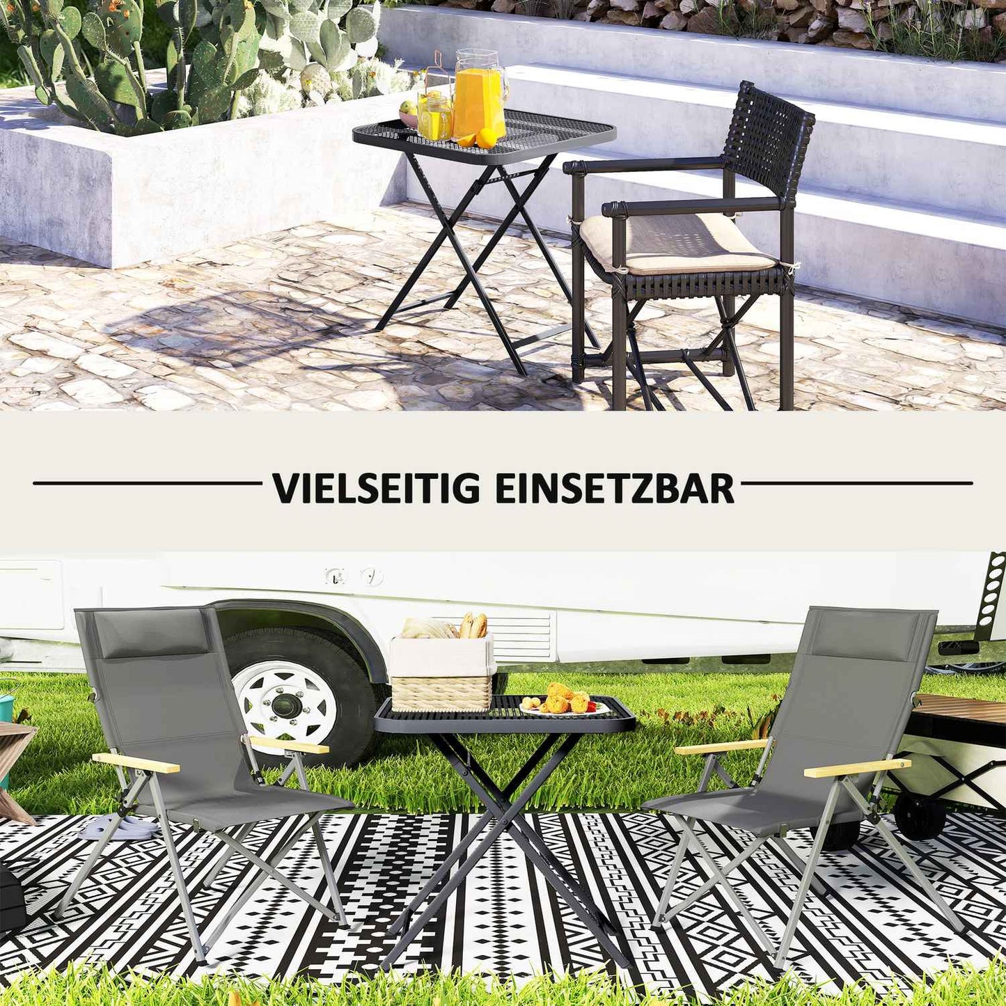 Weatherproof folding steel table - 70 x 70 cm, Black
