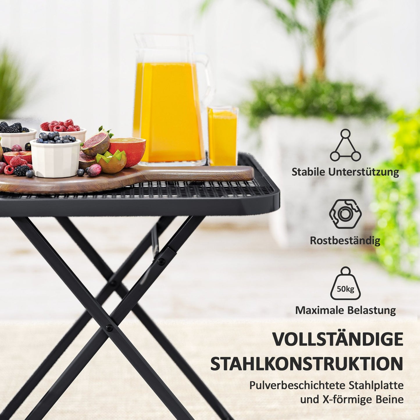 Weatherproof folding steel table - 70 x 70 cm, Black