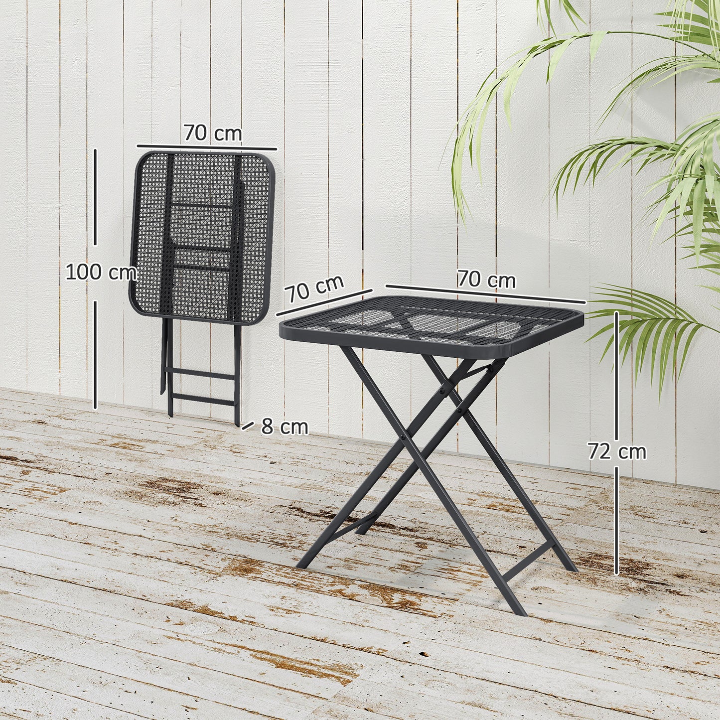 Weatherproof folding steel table - 70 x 70 cm, Black
