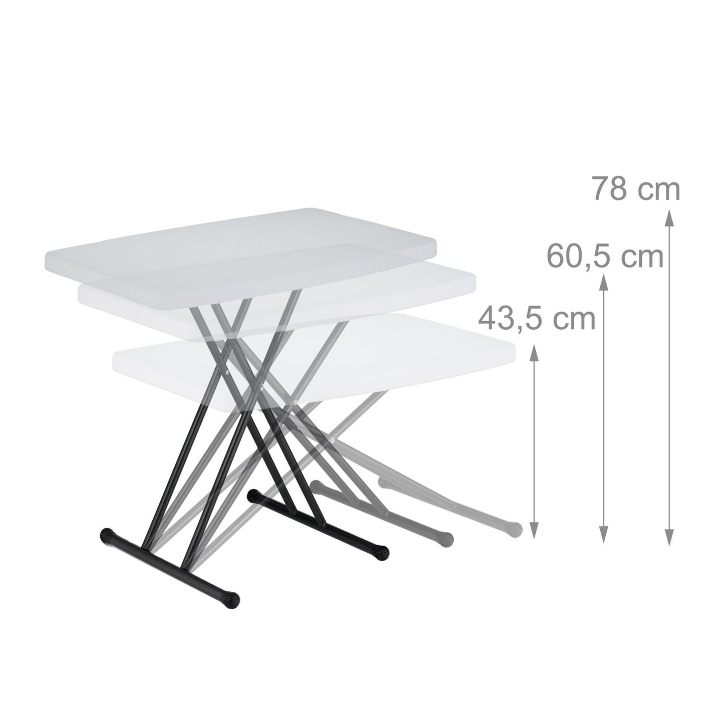 Folding garden table, height adjustable