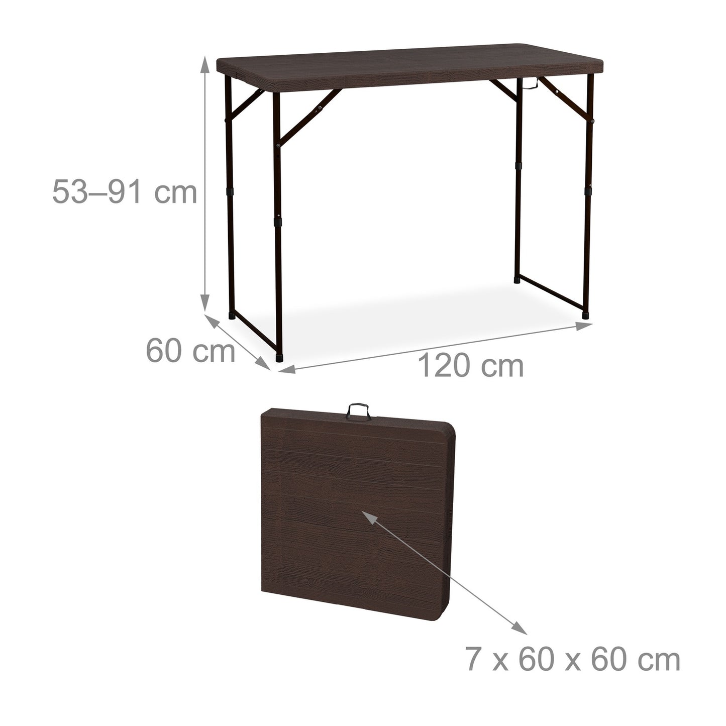 Folding garden table, height adjustable