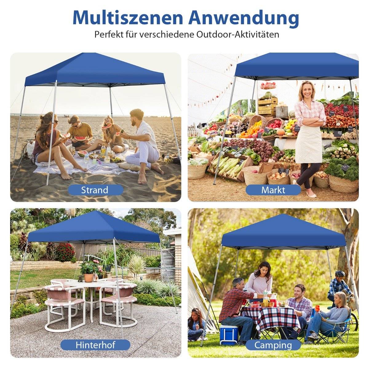 Folding gazebo 3 m x 3 m large folding canopy blue with carrying bag with 3-stage height adjustment