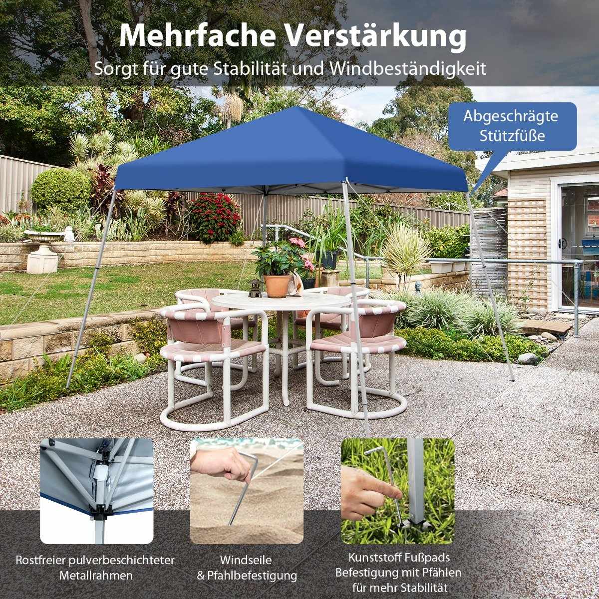 Folding gazebo 3 m x 3 m large folding canopy blue with carrying bag with 3-stage height adjustment