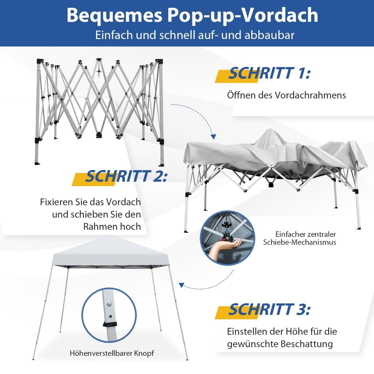 Folding gazebo 3 m x 3 m large folding canopy white with carrying bag with 3-stage height adjustment