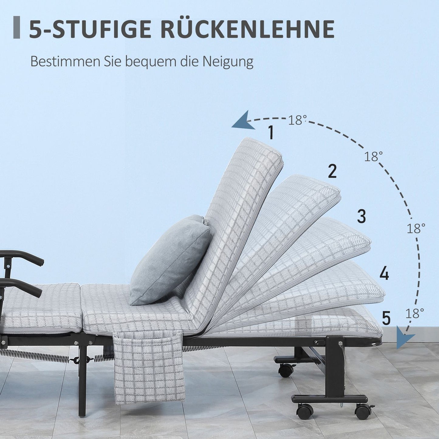 Folding guest bed - Steel frame, adjustable backrest