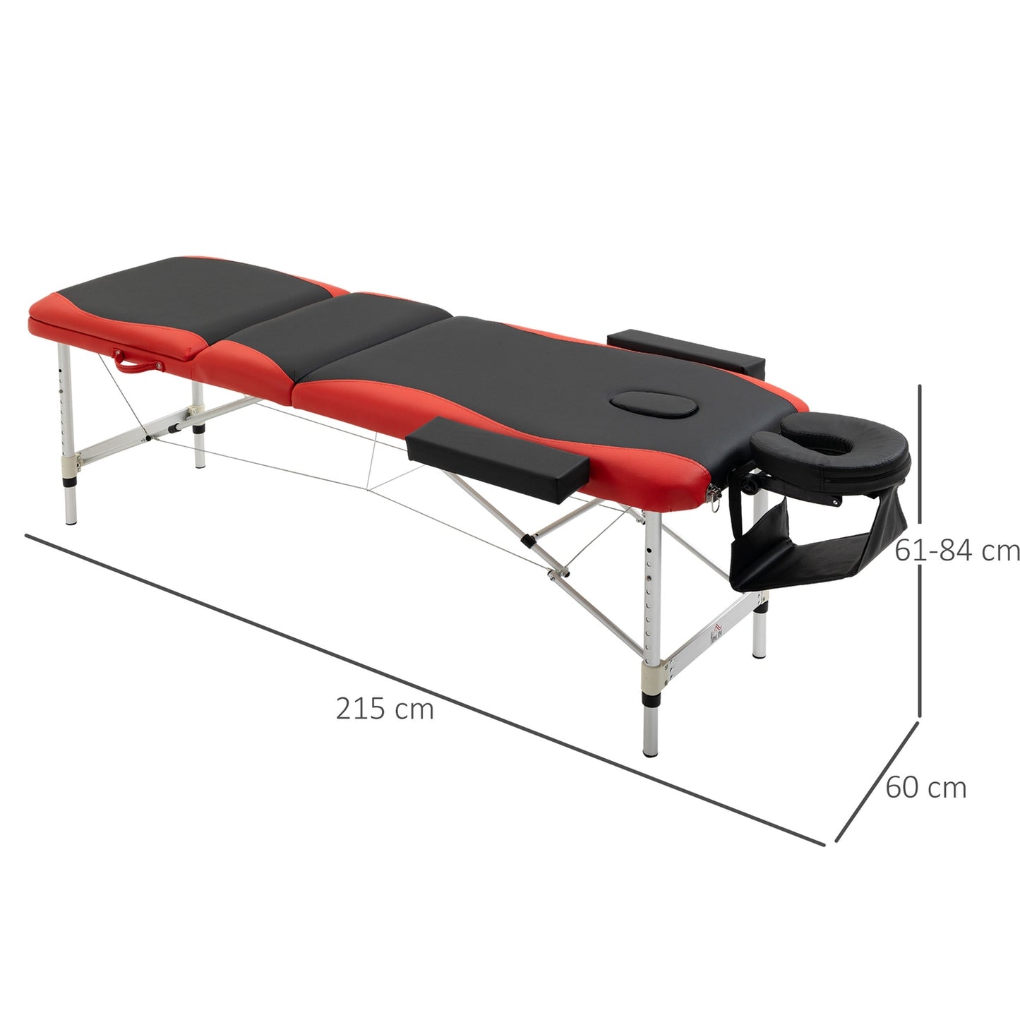 Height-adjustable folding massage table, aluminum & foam, 215 x 60 cm