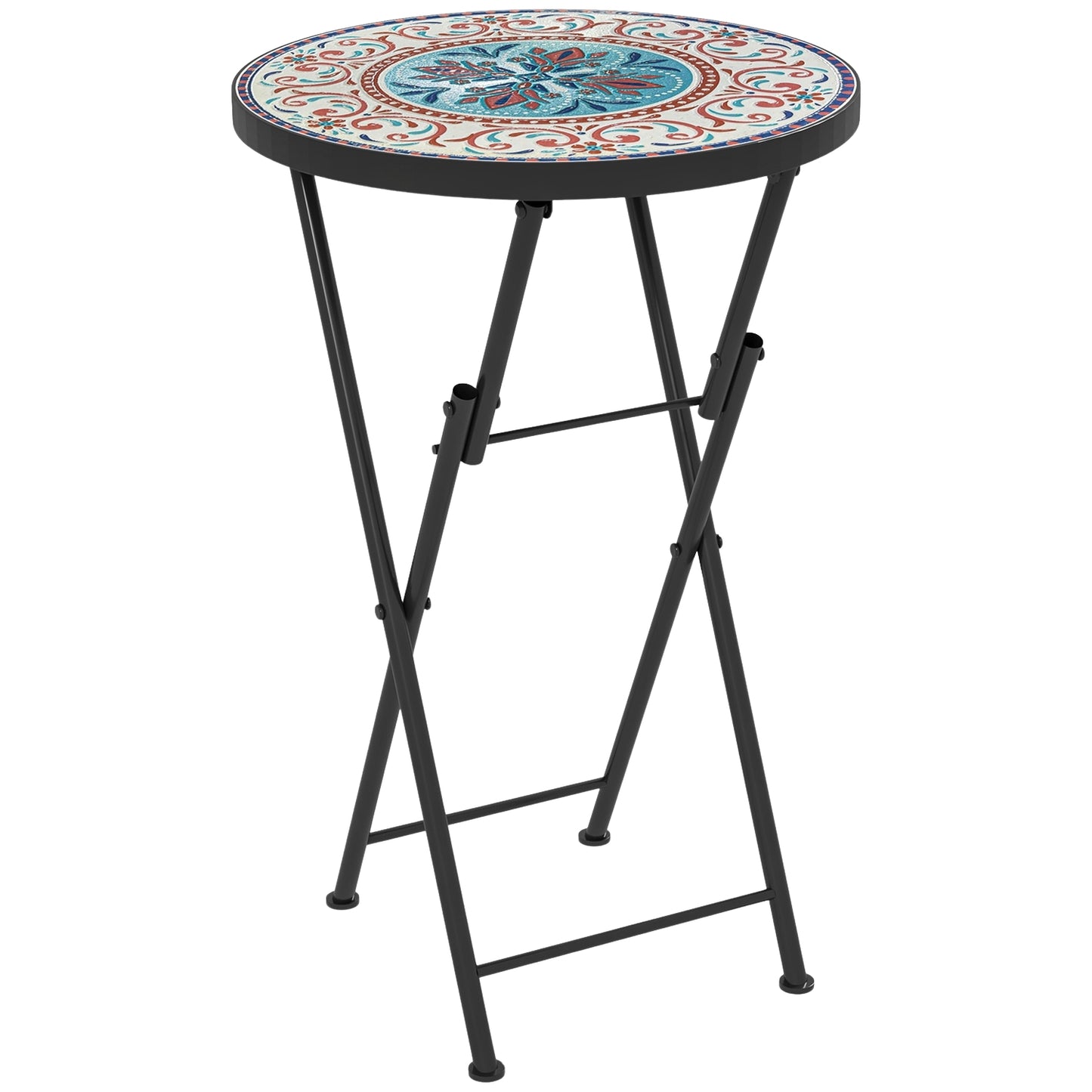 Folding outdoor metal garden table - Mosaic board, weatherproof