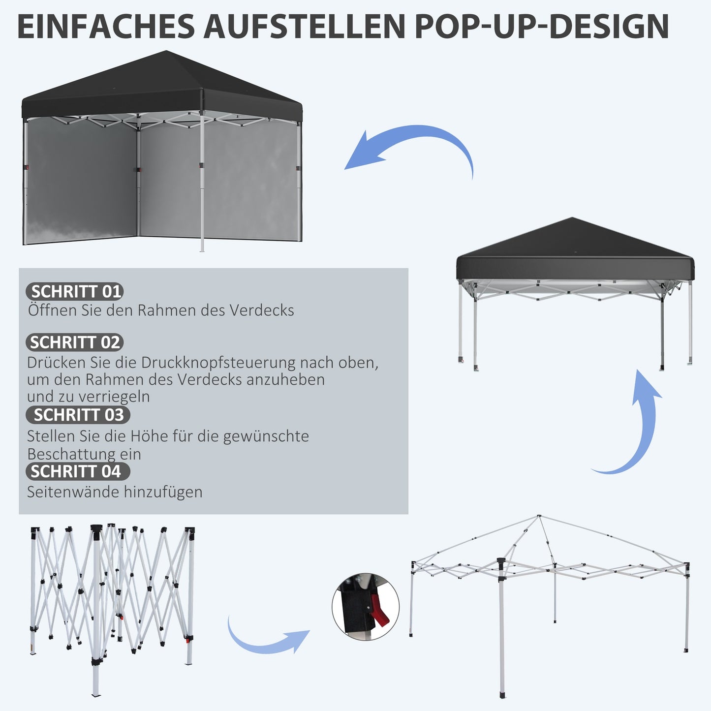 Pop-up tent 2.97x2.97m, UV protection with side walls