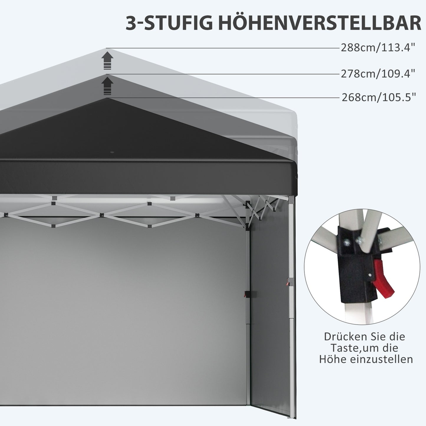 Pop-up tent 2.97x2.97m, UV protection with side walls