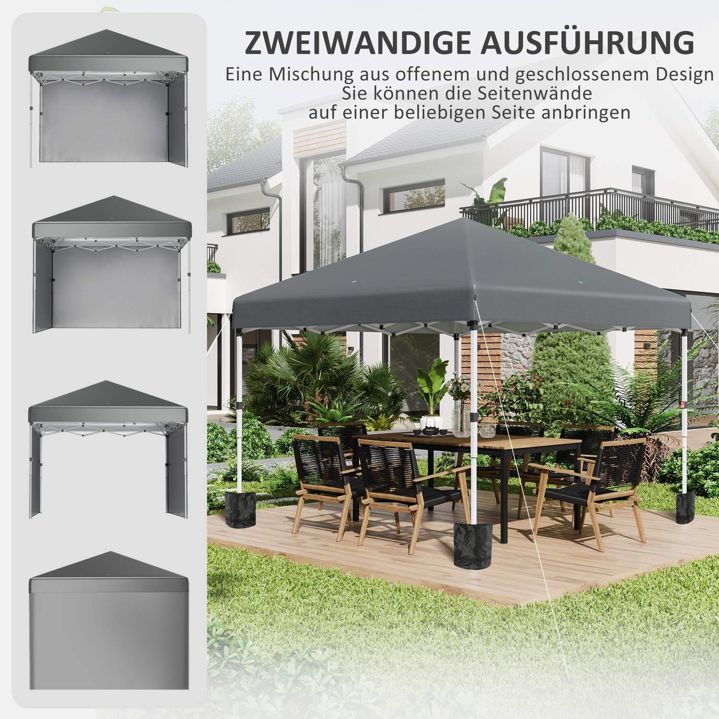 Foldable 2.97x2.97m Pavilion tent with side walls & UV protection