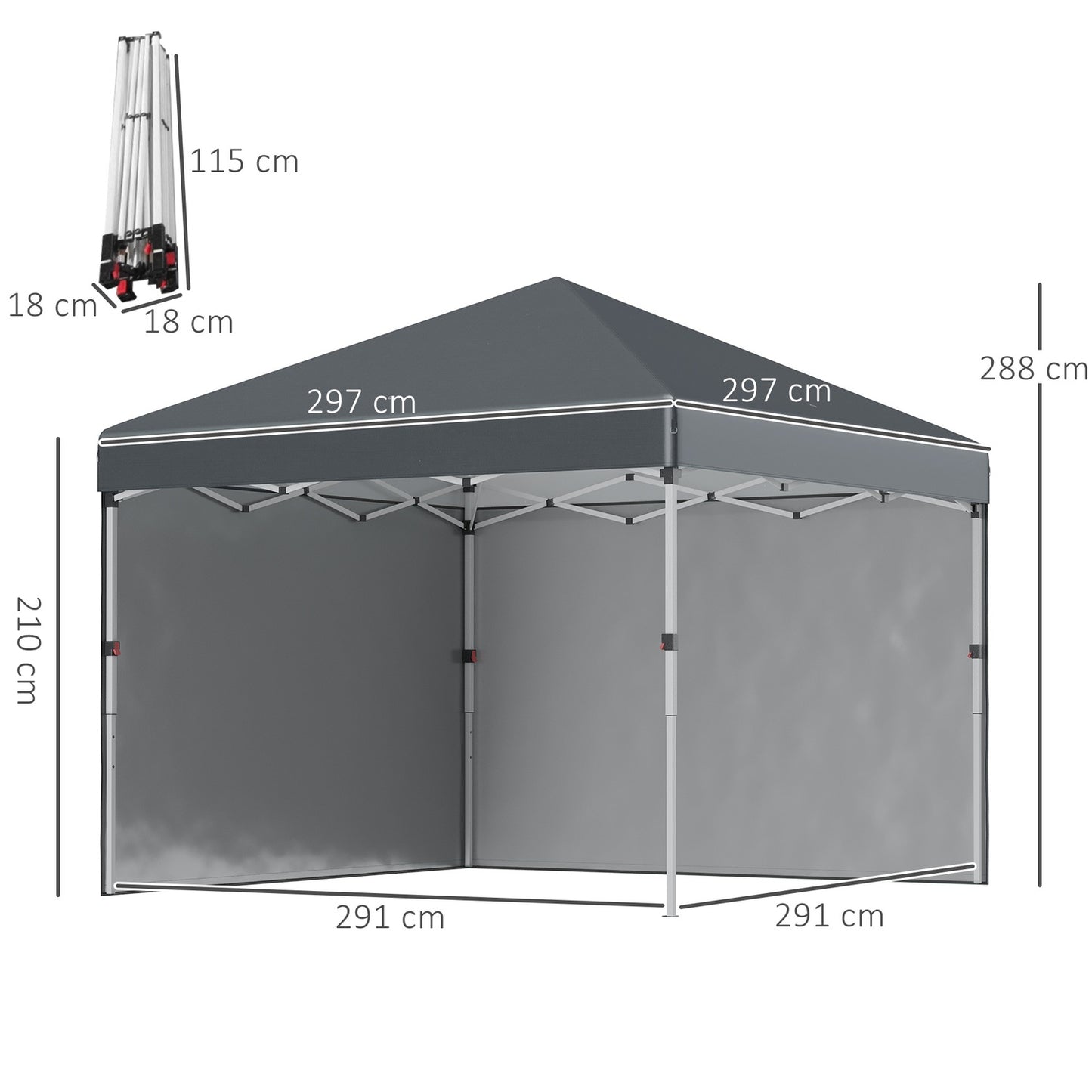 Foldable 2.97x2.97m Pavilion tent with side walls & UV protection
