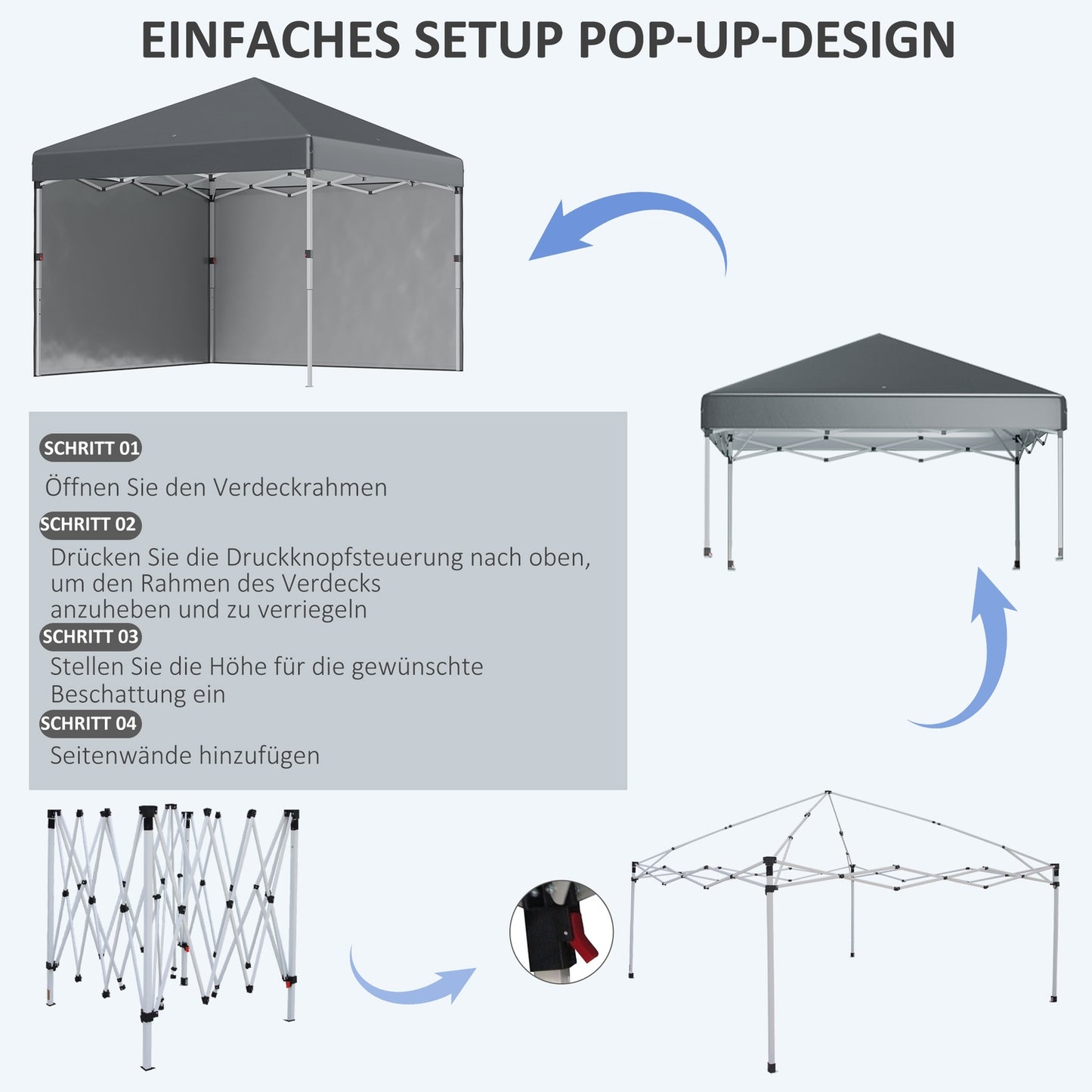 Foldable 2.97x2.97m Pavilion tent with side walls & UV protection