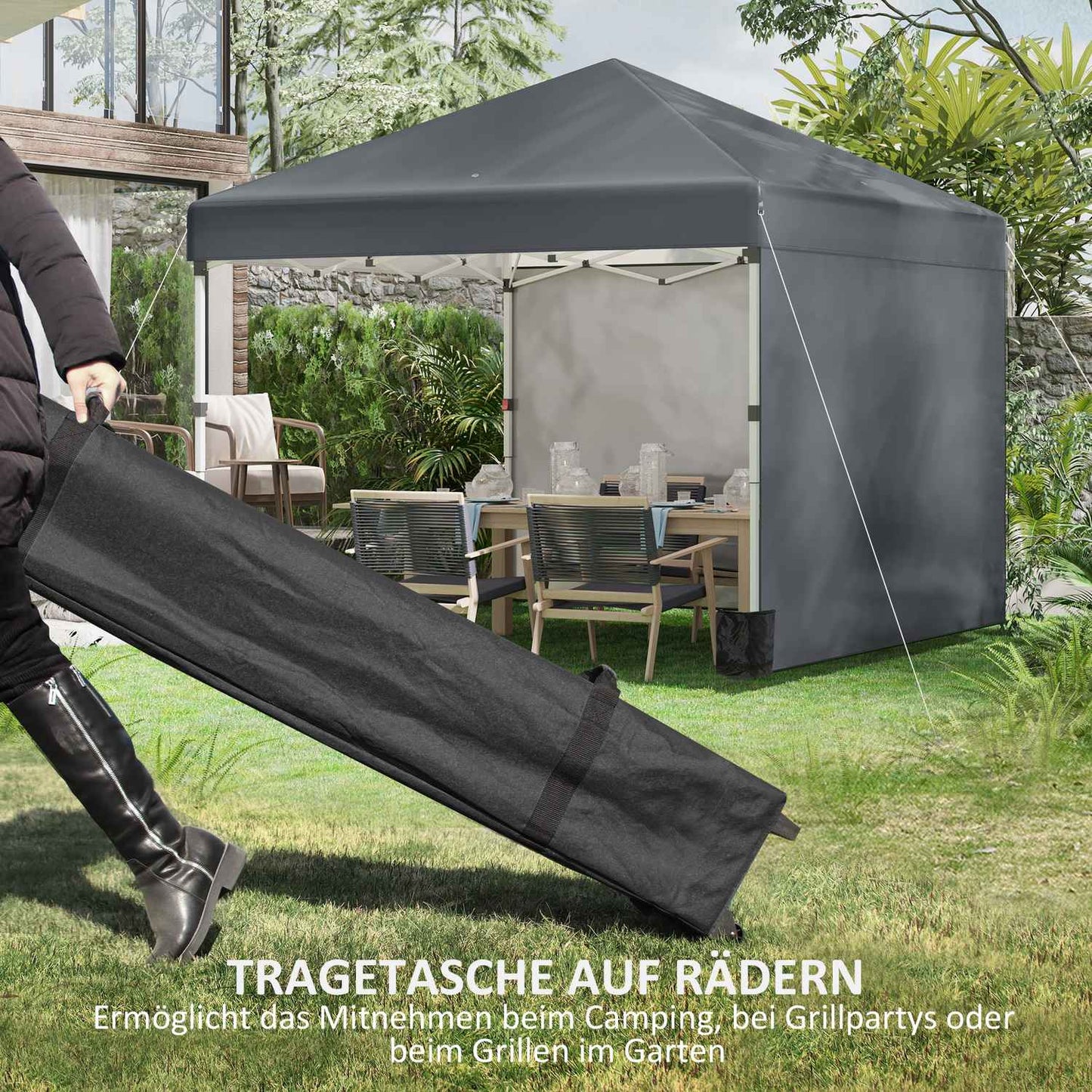 Foldable 2.97x2.97m Pavilion tent with side walls & UV protection