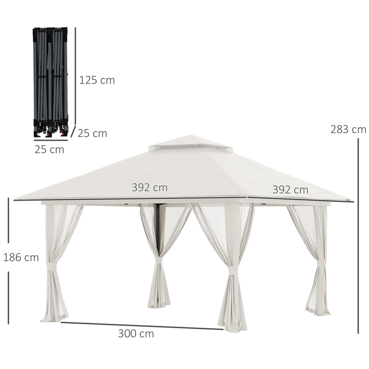 Folding pavilion 4x4m, UV protection, adjustable height, cream